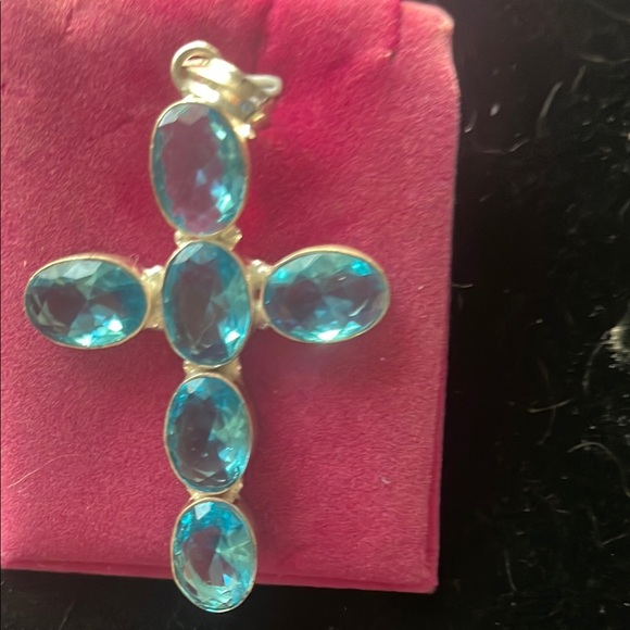 Handmade Jewelry - London Blue Topaz 6 Gemstone Cross pendant  with Elegant Design